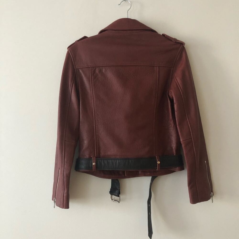 Maje Red Lamb Leather Biker Jacket - Picture 8 of 8